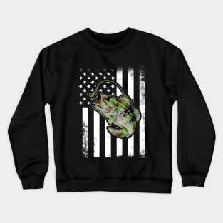 Bass Fishing American Camo USA Flag Crewneck Sweatshirt